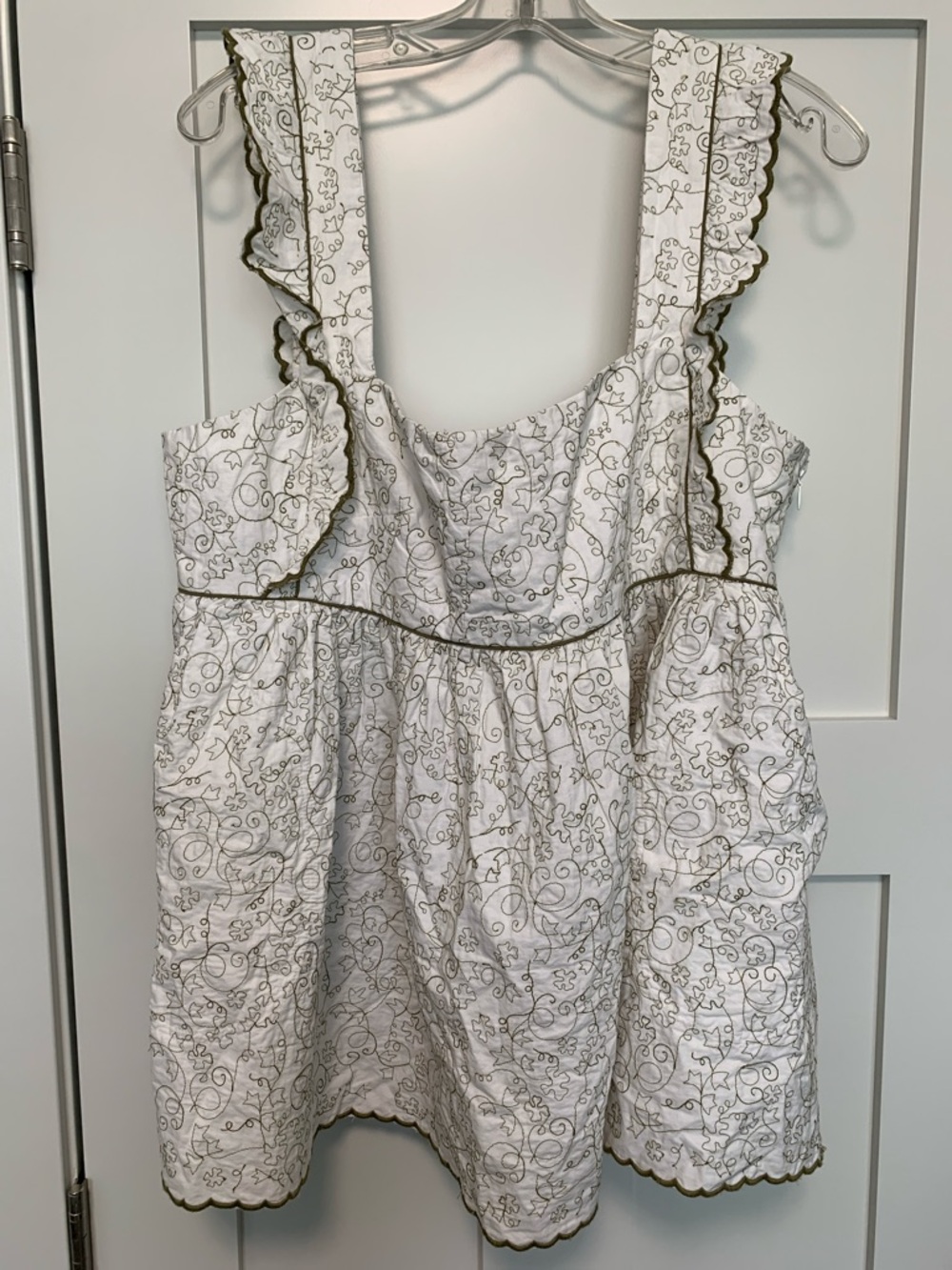 Maeve White Quilted Top with Olive Embroidery